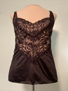 Vintage Vanity Fair Black Nylon & Lace Camisole Slip Top Cami Size 36 M - Picture 1 of 8