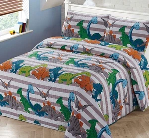 2pc Twin Bedspread Coverlet Quilt Set Kids/Teens Childrens Multi-Color Dinosa... - Picture 1 of 1