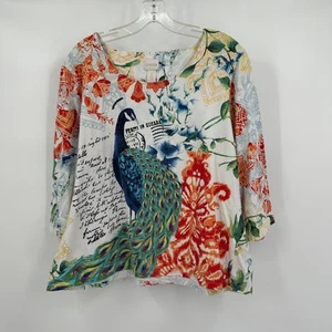 Chicos Womens Top Size 3 US XL Colorful Peacock Artsy Boho Statement Vibrant - Picture 1 of 8