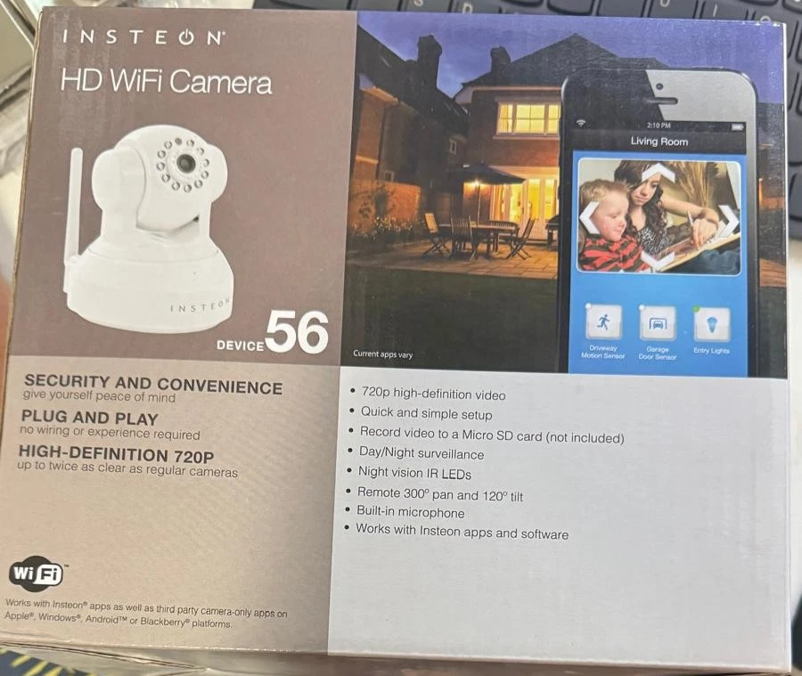 Cámara de seguridad para el hogar Insteon 56 WiFi HD con inclinación panorámica y visión nocturna Foto 1 de 1
