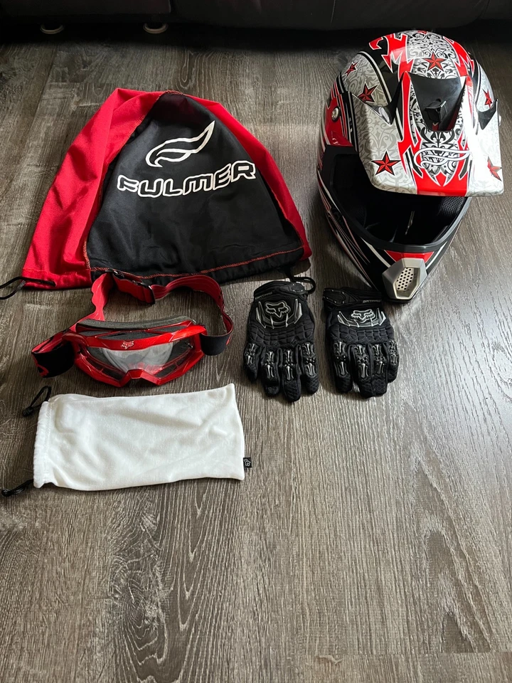 Fulmer Helmet Fox Racing Dirtpaw Gloves Goggles Protective Gear READ DESCRIPTION - Image 1 of 4
