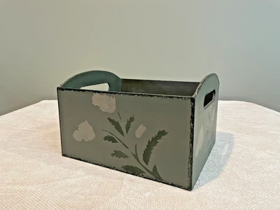 Floral Hand Painted  Storage Box with Cut-Out Handles - Image 1 of 4