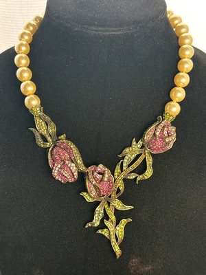 Collar DE COLECCIÓN Heidi Daus Swarovski Cristal y Blanco Imitación Perla Escalada Rosa Foto 1 de 4