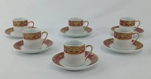 Juego de 6 tazas y platillos de café espresso Yamason Fine China - rojo y dorado, sin astillas - Imagen 1 de 21