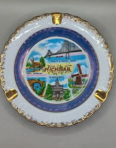 Vintage Michigan Themed Ashtray Victoria Ceramics Made In Japan  - Picture 1 of 8