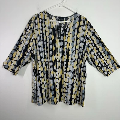 Top Maggie Barnes para mujer 2X tejido líquido artístico lunares cuello en V manga 3/4 nuevo con etiquetas Foto 1 de 4