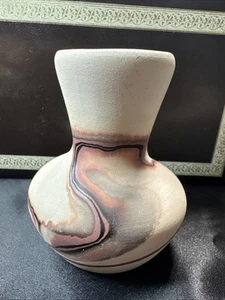 NEMADJI POTTERY Vintage Vase Brown Red Swirl Design 3.75” Hand Made USA - Picture 1 of 5