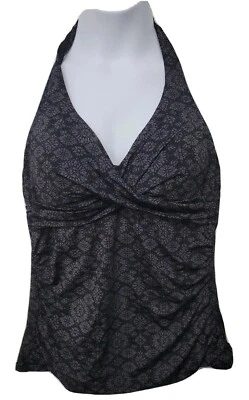 Top Tankini Halter Merona Abstracto Geométrico Imitación Envoltura M Acanalado Gris Negro Nuevo con Etiquetas Foto 1 de 4
