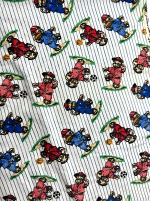 Vintage Flannel Fabric Piece Teddy Bears Sports Ralph Lauren Style 111" X 45" - Image 1 of 4