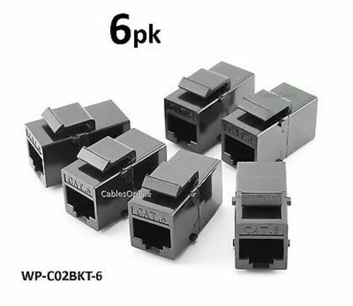 6-PACK CAT6 Female/Female RJ45 Ethernet Black Keystone Jack Coupler, FC6 - Image 1 of 1