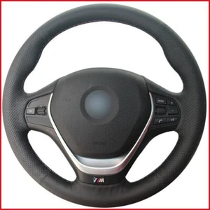 DIY Black Leather Car Steering Wheel Cover for BMW F20 F45 F30 F31 F34 F32 F33 - Picture 1 of 6