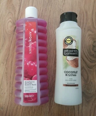 1x Avon Bubble Bath Raspberry & 1x Alberto Balsam Shampoo coconut lychee Bundle - Image 1 of 4