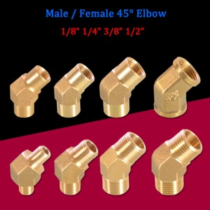 1/8" 1/4" 3/8" 1/2" BSP Male/Female Thread Brass Pipe Connector 45 Degree Elbow - Picture 1 of 13