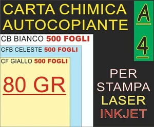 CARTA CHIMICA 80GR RICEVUTE X STAMPANTI LASER INKJET A4 3 COPIE BIA CELE GIAL - Foto 1 di 1
