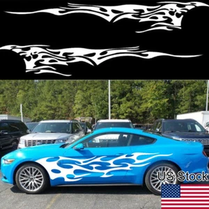 Universal 2x 280CM White Fire Car Side Body Door Fender Vinyl Decal Sticker Trim - Picture 1 of 9