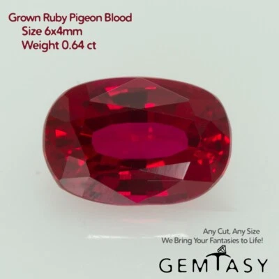 Cut stone - Ruby Pigeon blood Czochralski (Pulled) lab grown, facet 6x4mm 0.64ct - Image 1 of 4