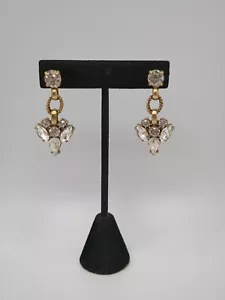 Vintage J. Crew Clear Shiny Teardrop Rhinestone Cascade Pierced Earrings 1.5 " - Picture 1 of 4