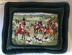 Large Handmade Needlepoint Pillow English Countryside Fox Hunt Horses 24” x 20” - Picture 1 of 11