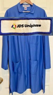 JDS Uniphase logo Lab Coat: ESD Anti-Static Premium Lab Coat Blue, Large (L)-USA - Image 1 of 4