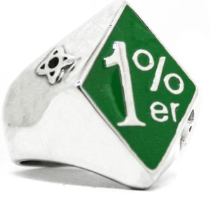1%er One Percent, Green Outlaw Biker Ring Stainless Sz 7,8,9,10,11,12,13,14,15 - Picture 1 of 5