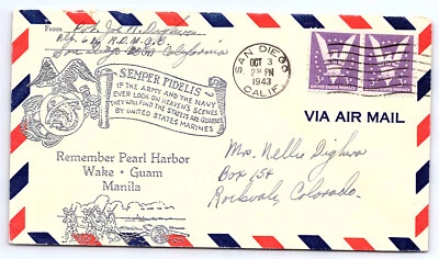 WW2 Patriotic SEMPER FIDELIS Remember Pearl Harbor Wake Guam Manila Cover CV36 - Image 1 of 2