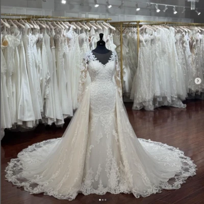 Mermaid Wedding Dress Detachable Train Long Sleeves Cathedral Train Bridal Gowns - Image 1 of 4