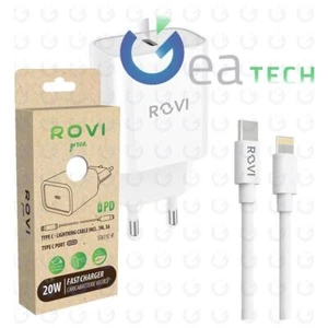 ROVI CARICABATTERIE 20W USB-C + CAVO DA USB-C A LIGHTNING PD FAST CHARGER - Imagen 1 de 3