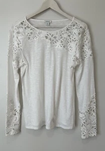 Sundance Shirt White Lovlier Days Floral Lace Top Long Sleeve Tee Women’s Medium - Picture 1 of 11