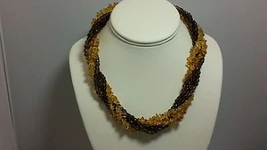 Designer Genuine Citrine & Smoky Quartz 5 Strand Twisted Silver Necklace 18 Inch - Picture 1 of 3