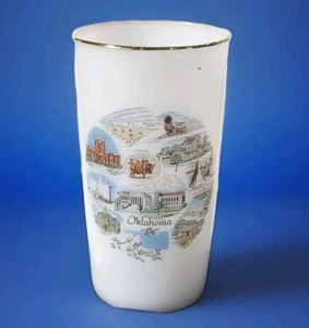 Vintage White Souvenir Gold Rim Oklahoma Scenes 5 1/8" Tall - Picture 1 of 6