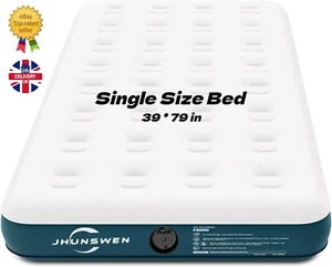 Single Inflatable Air bed Raised Camping Air Mattress Flocked Surface Carry Bag - Picture 1 of 8