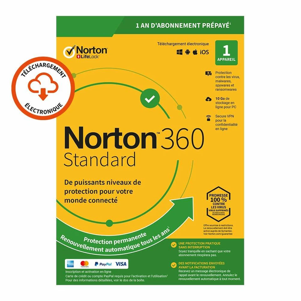 Norton 360 Standard 2025 1 App 1 PC 1 an PC MAC Internet Security FR EU 20233,5