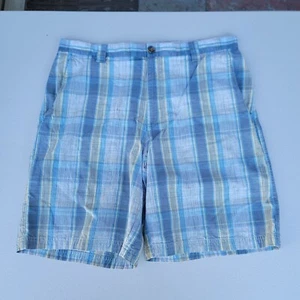 Columbia Shorts Mens Size 36 Blue Plaid Chino flat front 4 pocket - Picture 1 of 9