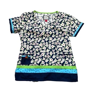 Mary Engelbreit Medical Scrub Top Women's Size Small Multicolor Floral Hospital - Picture 1 of 6