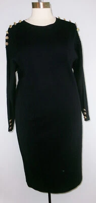 Vestido suéter vintage anos 80 feminino plus size 2X mistura de lã preto botões dourados - Imagem 1 de 4