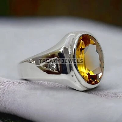 Piedras preciosas de citrino de corte ovalado con anillo de plata de ley 925 para hombre #522 Foto 1 de 4