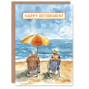 Elderly Couple Day At The Beach Watercolour Retirement Card - Bild 1 von 6