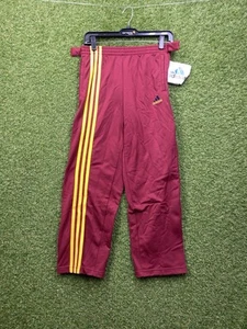 Vintage Adidas Track Pants Youth Medium Red Maroon Yellow Stripe Sportswear NWT - Picture 1 of 14