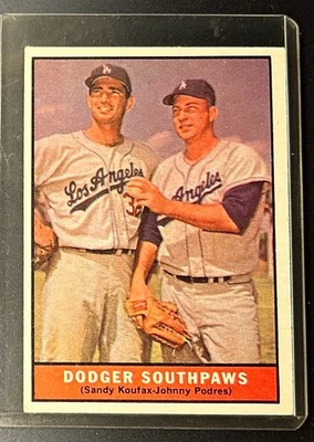 1961 Vintage Topps #207 Dodger Southpaws Sandy Koufax, Johnny Podres - EX-NM - Image 1 of 2