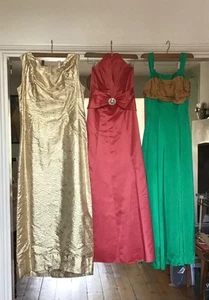 True Vintage Glamour Prom Ball Evening Gown bundle 3x, Gold/Red/Green, Size S/M - Picture 1 of 17