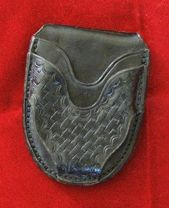 Safety Speed Holster Handcuff Belt Holder black leather basketweave low profile - Picture 1 of 2