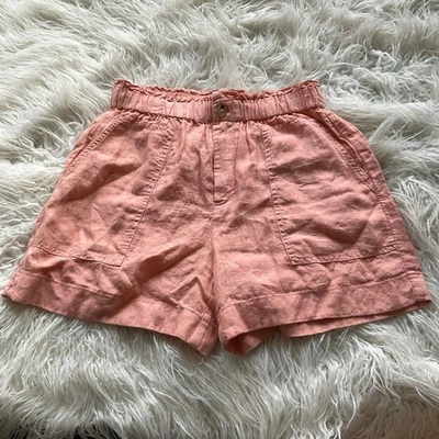 🆕Pantalones cortos Lou & Grey tiro alto rosa melocotón con volantes de lino Foto 1 de 4