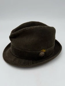 Vintage Fedora Corduroy Green Brown Hat Size 7 1/4 - Picture 1 of 5