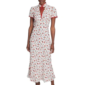 Vestido Cefinn Jacquetta Estampado Floral Manga Corta Recorte Crepé Midi Talla 2 - Imagen 1 de 14