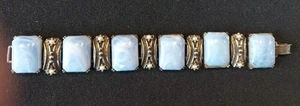 Gorgeous Vintage Blue Lucite Cabochon & Faux Pearls Panel Bracelet 7½" Judy Lee? - Picture 1 of 8