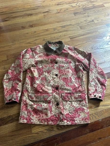 Vintage LL Bean Floral Rose Barn Chore Coat Pink Womens Medium Corduroy Collar - Picture 1 of 5