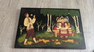 Vintage russische Volkskunst handbemalt Holz Brett Plakette Junge umwerbende Mädchen - Bild 1 von 17