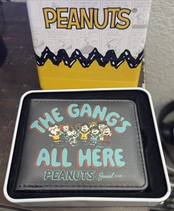 Peanuts Gang Vegan Leather Bi-Fold Wallet With collector comic strip Tin. NEW! - Picture 1 of 4