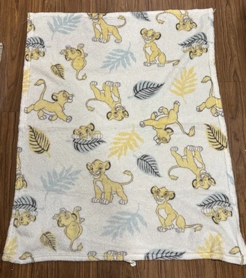 Disney Baby Lion King Simba Blanket Leaves Feathers Tan Green Soft Plush 30x 36 - Image 1 of 4