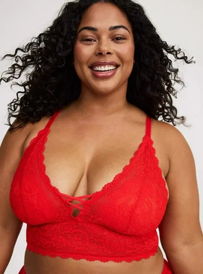 Torrid Plus Size 4X Sexy Red Lightly Lined Simply Lace XO Front Bralette - Image 1 of 4